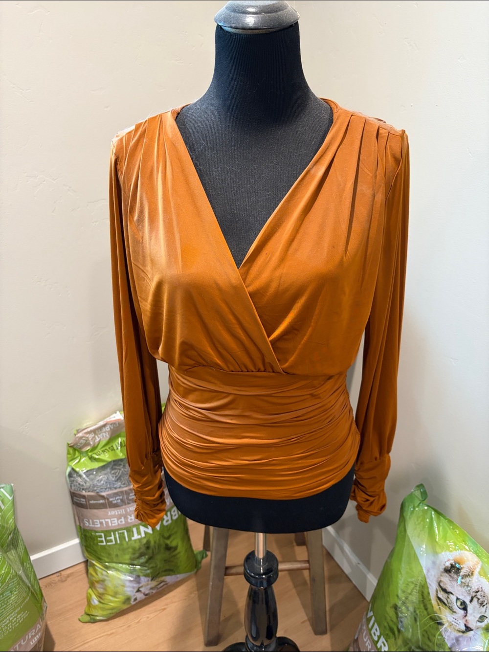 Women's Rust Wrap-Style Long Sleeve Top